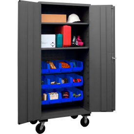 Mobile Bin Cabinet - 12 Blue Bins 36"W x 24"D x 80"H
