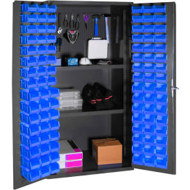 Small Parts Storage Cabinet - w/Pegboard, 96 Blue Bins, 2 Shelves
