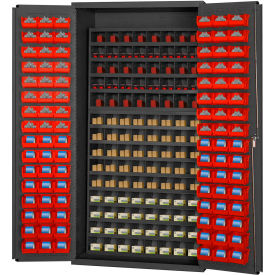 Small Parts Storage Cabinet - w/112 Steel Compartments, 96 Red Bins