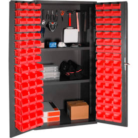 Small Parts Storage Cabinet - w/Pegboard, 96 Red Bins, 2 Shelves
