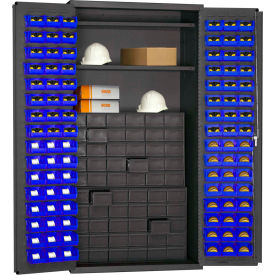 Small Parts Storage Cabinet - 60 Drawers, 96 Blue Bins, 2 Shelves