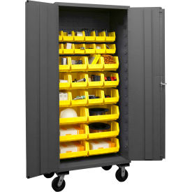 Durham Mobile Bin Cabinet - 30 Yellow Bins 36"W x 24"D x 80"H