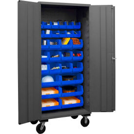 Mobile Bin Cabinet - 30 Blue Bins 36"W x 24"D x 80"H