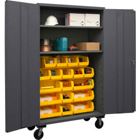 Mobile Bin Cabinet - 18 Yellow Bins 48"W x 24"D x 80"H