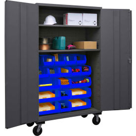Durham Mobile Bin Cabinet - 18 Blue Bins 48"W x 24"D x 80"H