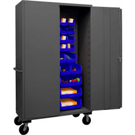 Mobile Bin Cabinet - 42 Blue Bins 48"W x 24"D x 80"H