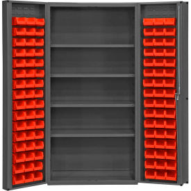 Storage Bin Cabinet - 96 Red Hook-On Bins 4 Adj. Shelves 36"W x 24"D x 72"H
