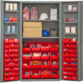 Storage Bin Cabinet - 64 Red Hook-On Bins 2 Adj. Shelves 36"W x 24"D x 72"H