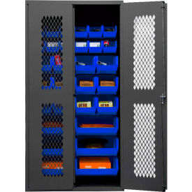 Expanded Metal Door Bin Cabinet - 30 Blue Bins 36"W x 24"D x 72"H