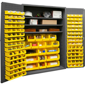 Storage Bin Cabinet - 138 Yellow Hook-On Bins 3 Adjustable Shelves 48" W x 24" D x 72" H