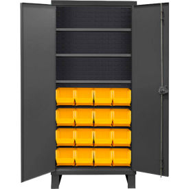 Durham Storage Bin Cabinet - 16 Yellow Hook-On Bins 3 Adj. Shelves 36"W x 24"D x 78"H