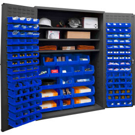 Durham Storage Bin Cabinet - 138 Blue Hook-On Bins 3 Adj. Shelves 48"Wx24"Dx72"H