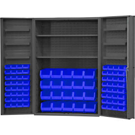 Storage Bin Cabinet - 84 Blue Hook-On Bins 2 Adj. Shelves 48"Wx24"Dx72"H