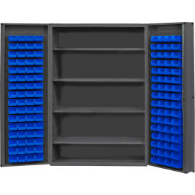 Durham Storage Bin Cabinet - 128 Blue Hook-On Bins 4 Adj. Shelves 48"Wx24"Dx72"H