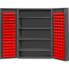 Storage Bin Cabinet - 128 Red Hook-On Bins 4 Adjustable Shelves 48"W x 24"D x 72"H
