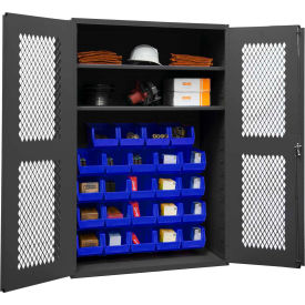 Expanded Metal Door Bin Cabinet - 24 Blue Bins 48"W x 18"D x 72"H