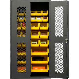 Expanded Metal Door Bin Cabinet - 30 Yellow Bins 36"W x 24"D x 72"H