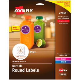 Durable White Round ID Labels, 2-1/2" diameter, White, 72/Pack