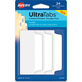 Ultra Tabs Repositionable Tabs, 3" x 1-1/2", White, 24/Pack