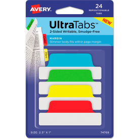 Ultra Tabs Repositionable Tabs, 2-1/2" x 1", Primary: Green, Red, Yellow, Blue, 24/Pack