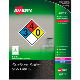 Surface Safe Sign Labels, 8" x 8", White, 15/Pack