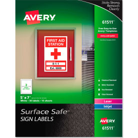 Surface Safe Sign Labels, 5" x 7", White, 30/Pack