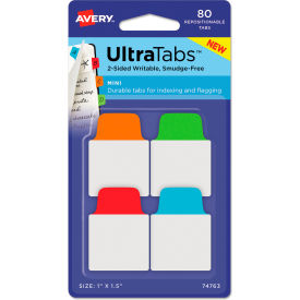 Ultra Tabs Repositionable Tabs, 1" x 1-1/2", Primary: Blue, Green, Orange, Red, 80/Pack
