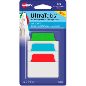 Ultra Tabs Repositionable Tabs, 2" x 1-1/2", Primary: Blue, Green, Red, 48/Pack