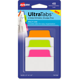 Ultra Tabs Repositionable Tabs, 2" x 1-1/2", Neon: Green, Orange, Pink, 48/Pack