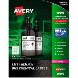 GHS Chemical Waterproof & UV Resistent Labels, Laser, 2" x 2", 600/Box