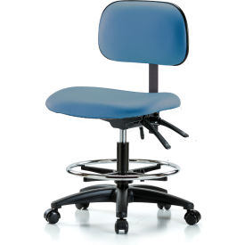 Multi-Purpose Industrial Stool, Vinyl, w/ Chrome Foot Ring, Blue