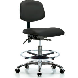 Antibacterial Task Stool - Carbon w/ Chrome Foot Ring