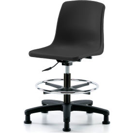 One-Piece Plastic Shell Stool, w/ Chrome Foot Ring, Black