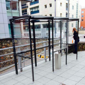 No Butts 4-Sided Smoking Shelter - Half Side Panels - 10'4"W x 3'6"D x 7'11"H - Clear Roof