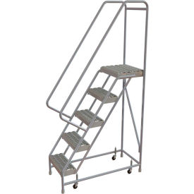 5 Step Aluminum Rolling Ladder, 16"W Grip Tread, 14"D Top Step - WLAR105165C