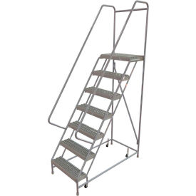 7 Step Aluminum Rolling Ladder, 24"W Grip Tread, 14"D Top Step