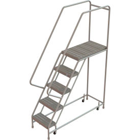 5 Step Aluminum Rolling Ladder, 16"W Ribbed Tread, 21"D Top Step