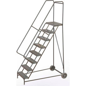8 Step Aluminum Wheel-Barrow Style Rolling Ladder 24"W Platform Ribbed Tread