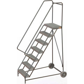 7 Step Aluminum Rolling Ladder 24"W Plat. Grip Strut Tread