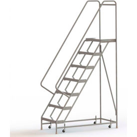 7 Step Aluminum Rolling Ladder, 24"W Ribbed Tread, 14"D Top Step - WLAR107244C