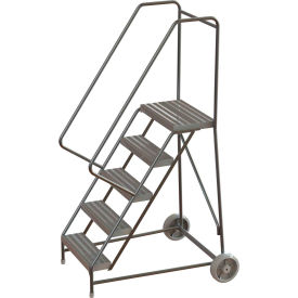 5 Step Aluminum Wheel-Barrow Style Rolling Ladder 16"W Plat. Ribbed Tread