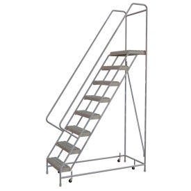 8 Step Aluminum Rolling Ladder, 24"W Grip Tread, 28"D Top Step
