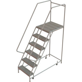 6 Step Aluminum Rolling Ladder, 24"W Grip Tread, 28"D Top Step