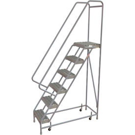 6 Step Aluminum Rolling Ladder, 16"W Grip Tread, 14"D Top Step, WLAR106165C