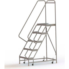 5 Step Aluminum Rolling Ladder, 24"W Ribbed Tread, 14"D Top Step