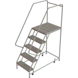 5 Step Aluminum Rolling Ladder, 24"W Ribbed Tread, 21"D Top Step