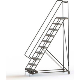 10 Step Aluminum Rolling Ladder, 24"W Ribbed Tread, 28"D Top Step