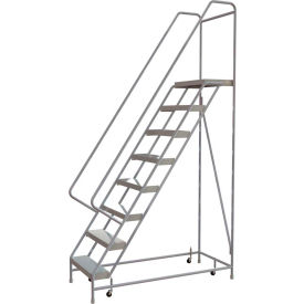 8 Step Aluminum Rolling Ladder, 24"W Ribbed Tread, 21"D Top Step