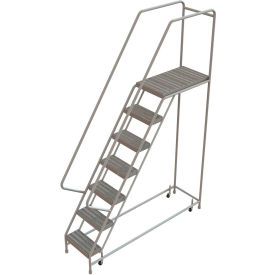 7 Step Aluminum Rolling Ladder, 16"W Grip Tread, 28"D Top Step