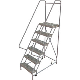 6 Step Aluminum Rolling Ladder, 24"W Grip Tread, 14"D Top Step